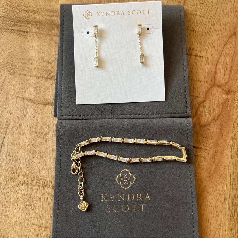 Kendra Scott Juliette 14K Gold Plated CZ Baguette Earrings and Bracelet - Picture 6 of 8
